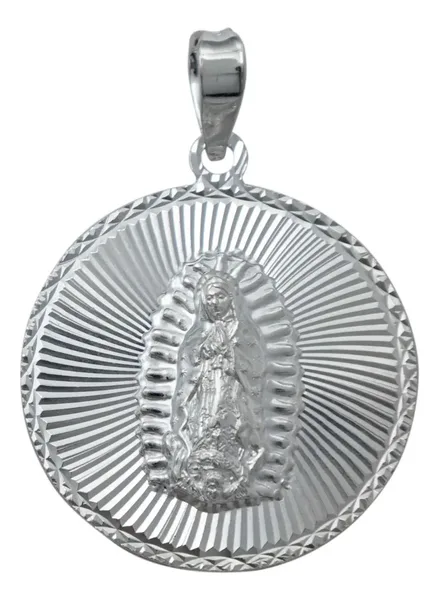 Dije Medalla Virgen de Guadalupe Plata 925 Diamantada Grabada - Imagen 1