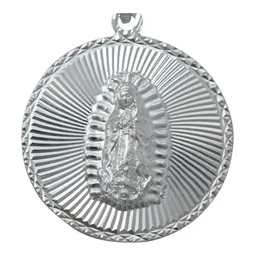 Dije Medalla Virgen de Guadalupe Plata 925 Diamantada Grabada - Imagen 2