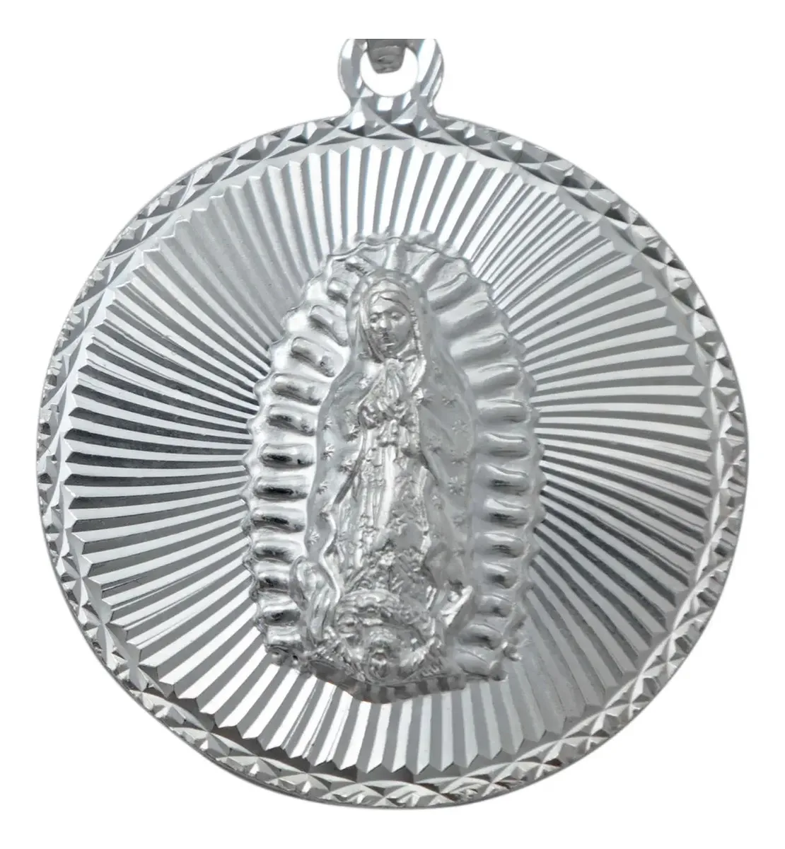Dije Medalla Virgen de Guadalupe Plata 925 Diamantada Grabada - Imagen 1