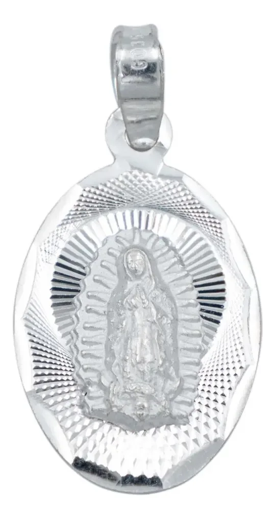 Dije Medalla Virgen de Guadalupe Plata 925 mexicana, amuleto de protección, joyería católica moderna, diseño único de Taxco.