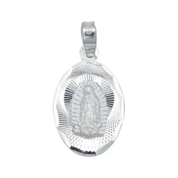 Dije Medalla Virgen de Guadalupe Plata 925 Diamantado - Imagen 1