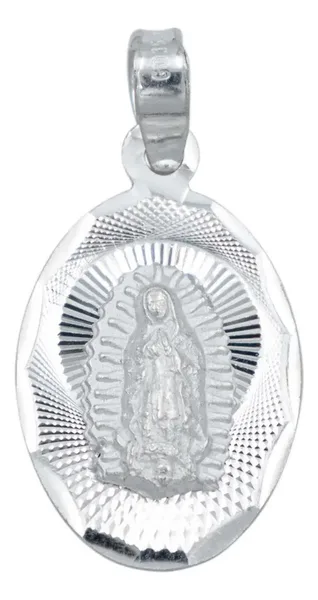 Dije Medalla Virgen de Guadalupe Plata 925 Diamantado - Imagen 1