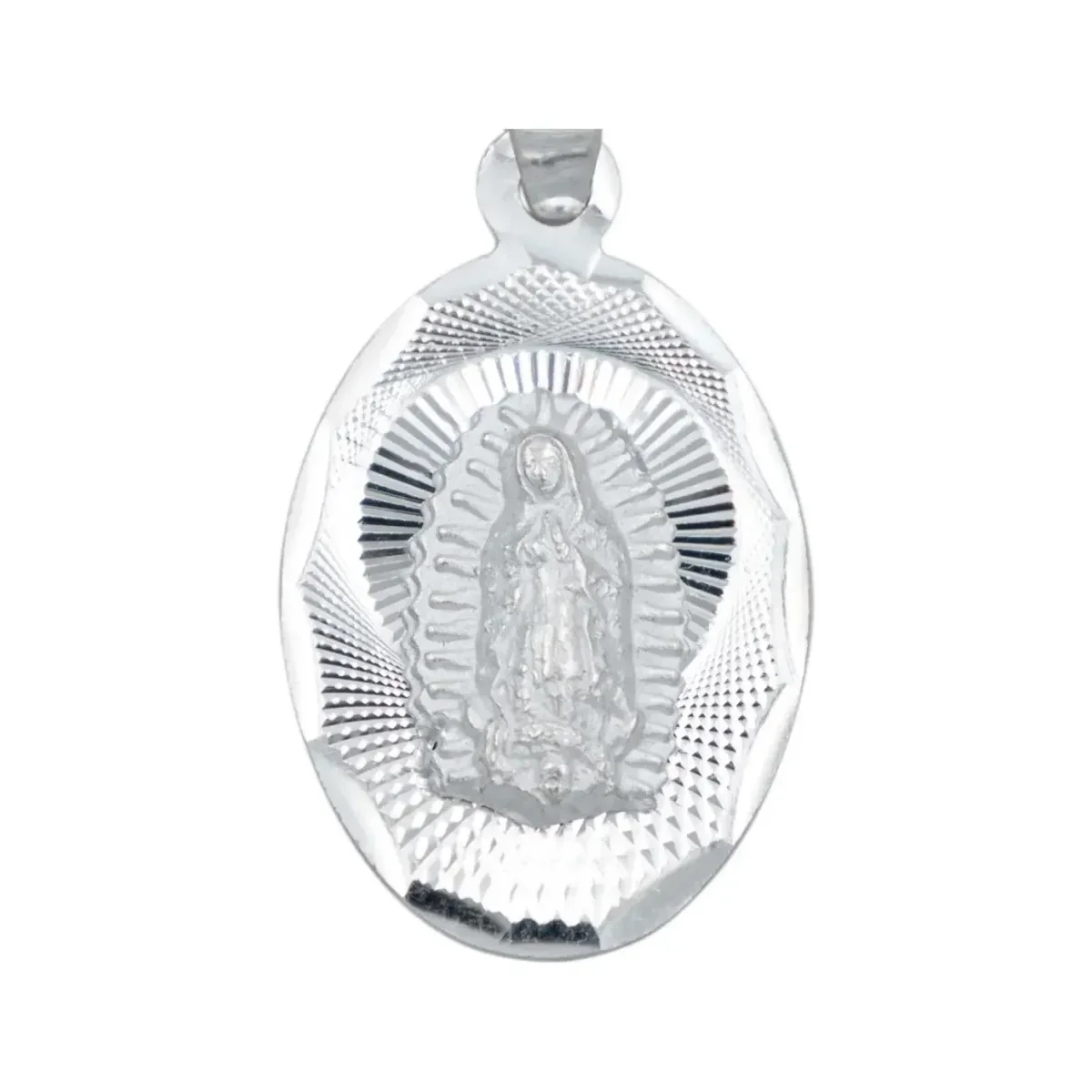 Dije Medalla Virgen de Guadalupe Plata 925 Diamantado - Imagen 2