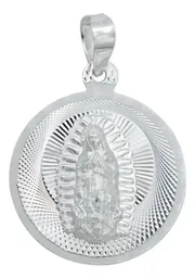 Dije Medalla Virgen de Guadalupe Plata 925 Diseño Diamantado Modelo 2167 - Imagen 1