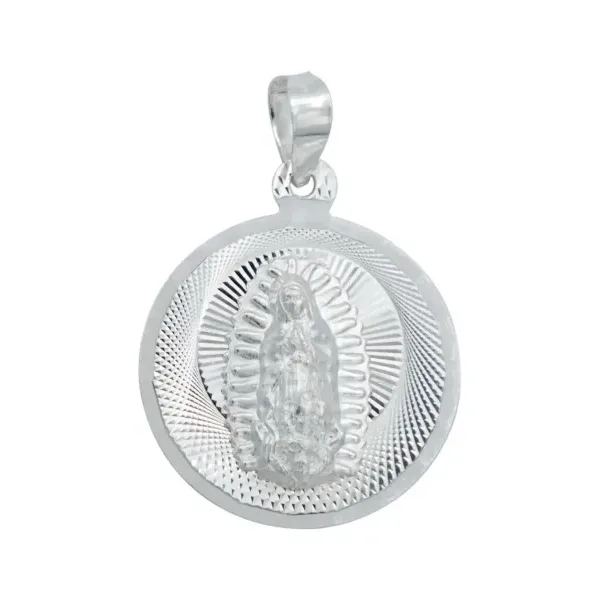 Dije Medalla Virgen de Guadalupe Plata 925 Diseño Diamantado Modelo 2167 - Imagen 1