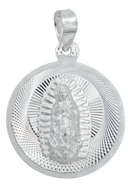 Dije Medalla Virgen de Guadalupe Plata 925 Diseño Diamantado Modelo 2167 - Imagen 1
