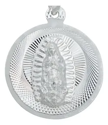 Dije Medalla Virgen de Guadalupe Plata 925 Diseño Diamantado Modelo 2167 - Imagen 2