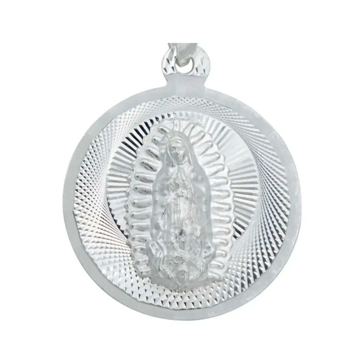 Dije Medalla Virgen de Guadalupe Plata 925 Diseño Diamantado Modelo 2167 - Imagen 2