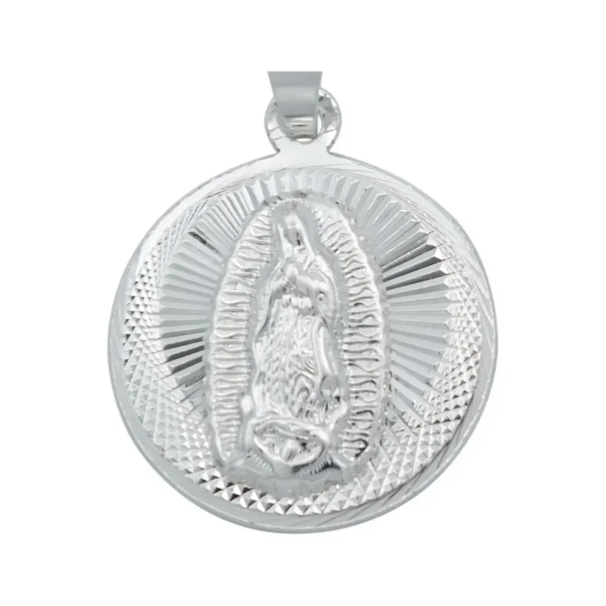 Dije Medalla Virgen de Guadalupe Plata 925 Diseño Diamantado Modelo 2168 - Imagen 2