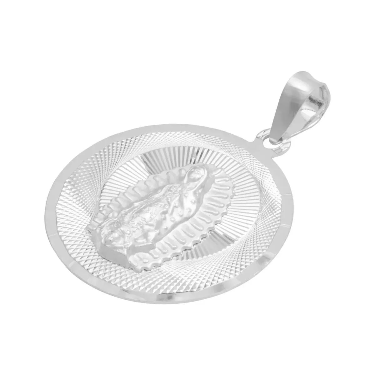 Dije Medalla Virgen de Guadalupe Plata 925 Diseño Diamantado Modelo 2193 - Imagen 2
