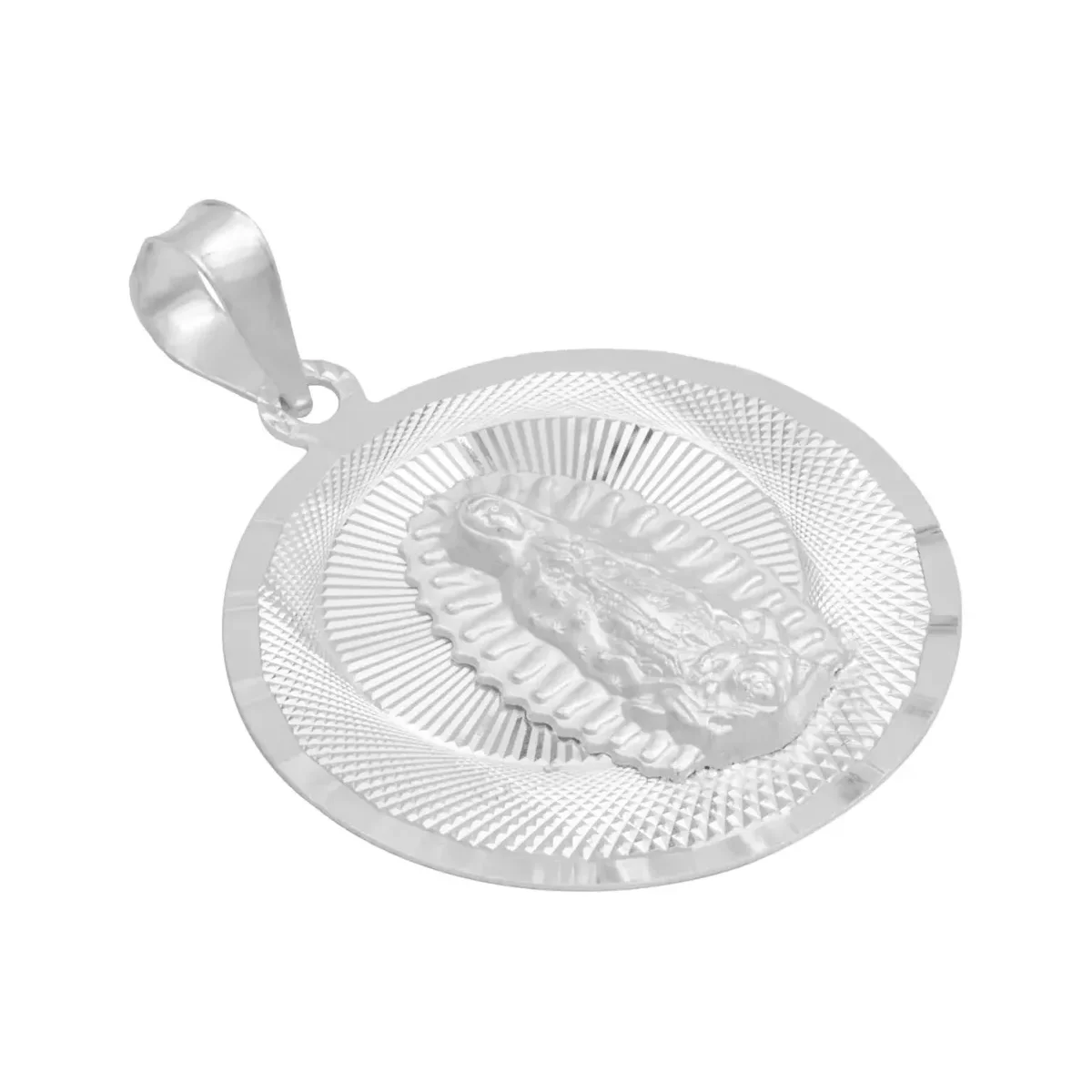 Dije Medalla Virgen de Guadalupe Plata 925 Diseño Diamantado Modelo 2193 - Imagen 4
