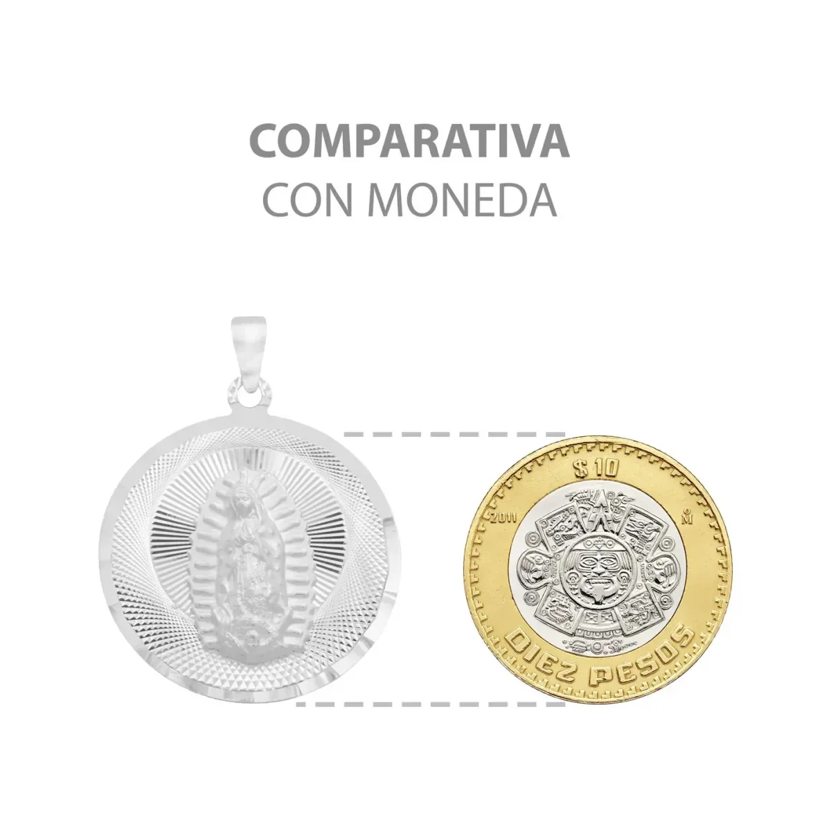 Dije Medalla Virgen de Guadalupe Plata 925 Diseño Diamantado Modelo 2193 - Imagen 5