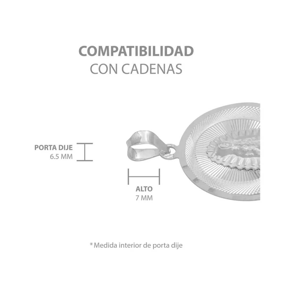 Dije Medalla Virgen de Guadalupe Plata 925 Diseño Diamantado Modelo 2193 - Imagen 6