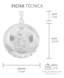 Dije Medalla Virgen de Guadalupe Plata 925 Diseño Diamantado Modelo 2193 - Imagen 7