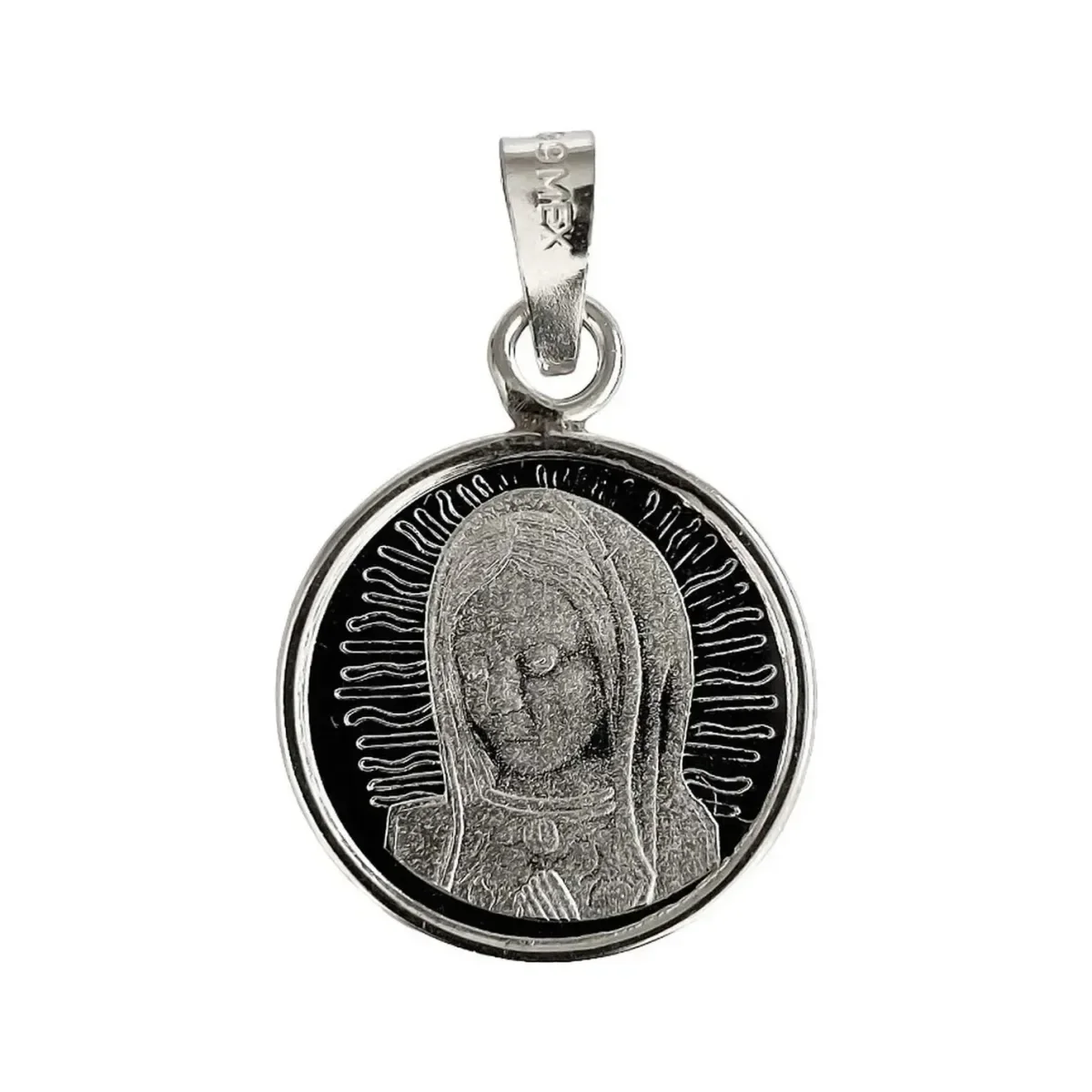 Dije Medalla Virgen Guadalupe Plata .999, diseño religioso y espiritual pulido brillante. Joyería mexicana artesanal para muj