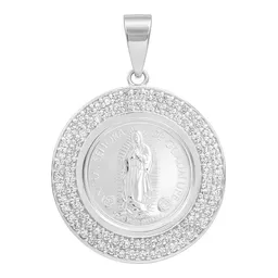 Dije Medalla Virgen de Guadalupe Plata .999 Doble Halo Zirconias - Imagen 1