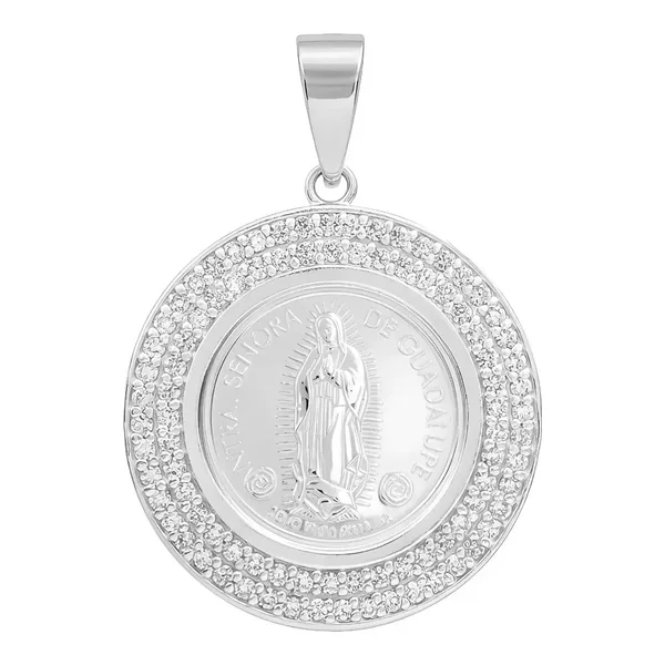 Dije Medalla Virgen de Guadalupe Plata .999 Doble Halo Zirconias - Imagen 1