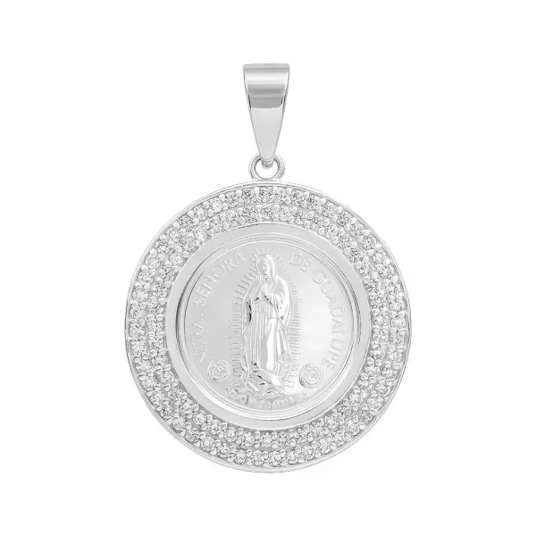 Dije Medalla Virgen de Guadalupe Plata .999 Doble Halo Zirconias - Imagen 1