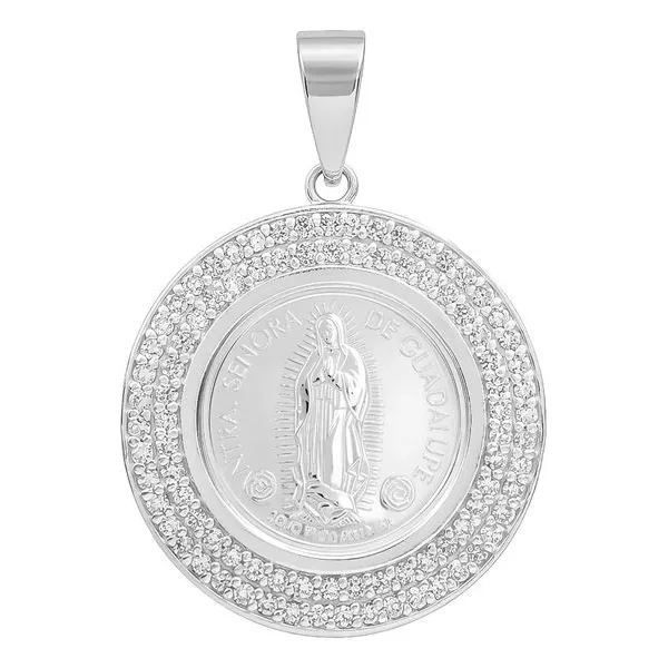 Dije Medalla Virgen de Guadalupe Plata .999 Doble Halo Zirconias - Imagen 1