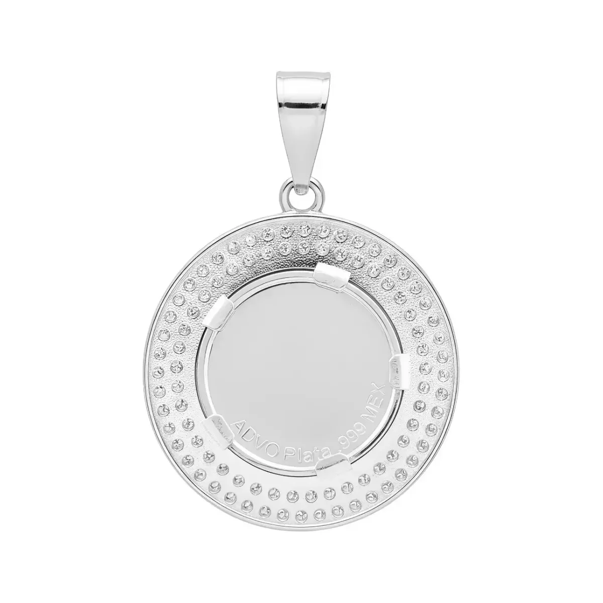 Dije Medalla Virgen de Guadalupe Plata .999 Doble Halo Zirconias - Imagen 2