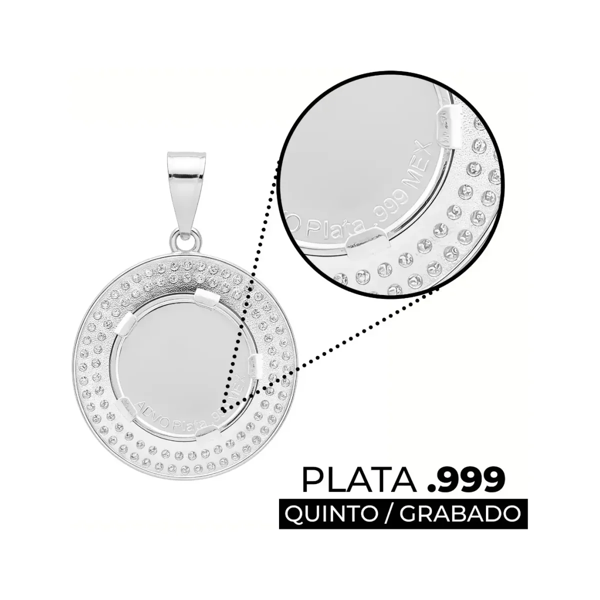 Dije Medalla Virgen de Guadalupe Plata .999 Doble Halo Zirconias - Imagen 3