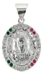 Dije Medalla Virgen de Guadalupe Plata 925 Doble Vista Zirconia - Imagen 1