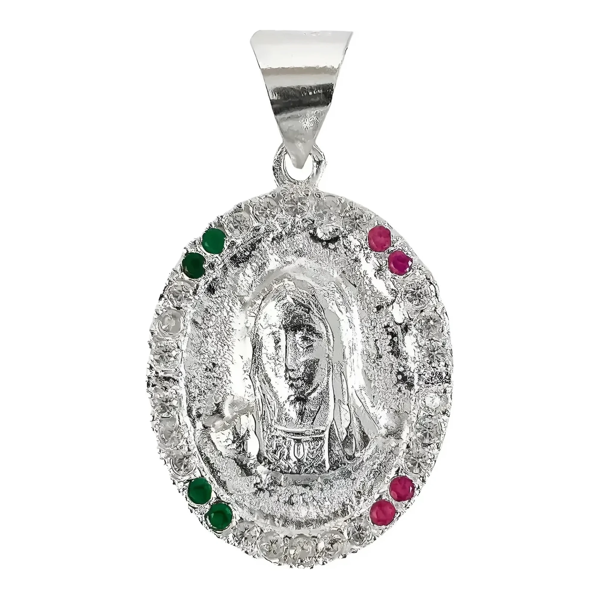 Dije Medalla Virgen de Guadalupe Plata 925 Doble Vista con Zirconia - Joyaris Joyería Mexicana