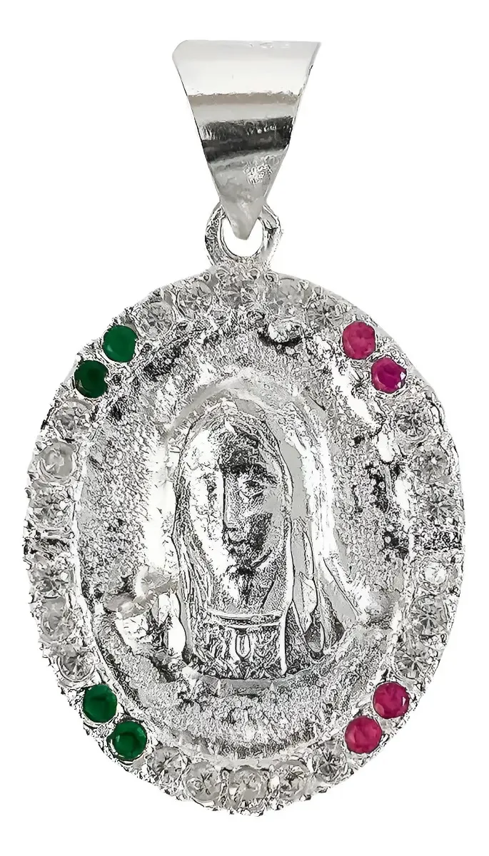 Dije Medalla Virgen de Guadalupe Plata 925 Doble Vista con Zirconia - Joyaris Joyería Mexicana