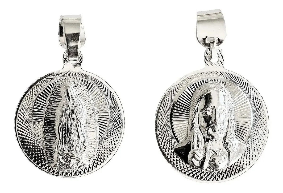 Dije medalla Virgen de Guadalupe de plata 925 doble vista - Joyaris joyería fina mexicana
