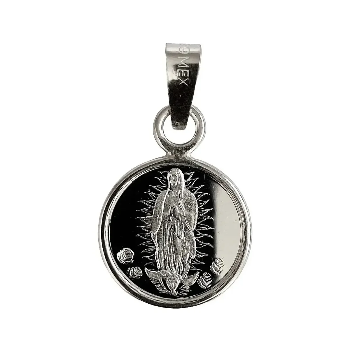 Dije Medalla Virgen Guadalupe Plata .999, joya religiosa plateada con diseño tradicional mexicano. Medalla de protección amul