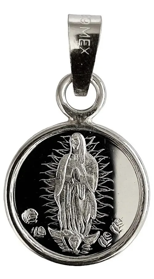 Dije Medalla Virgen Guadalupe plata .999, joya religiosa plateada con diseño tradicional mexicano. Medalla plata devocional.
