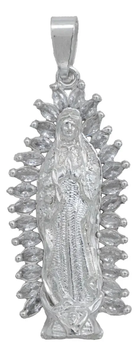 Dije Medalla Virgen de Guadalupe en Plata .925, con zirconia baguette brillante, diseño moderno. Joyería católica mexicana.
