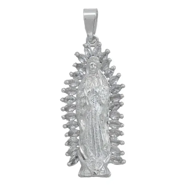 Dije Medalla Virgen de Guadalupe Plata 925 Zirconia Baguette - Imagen 1