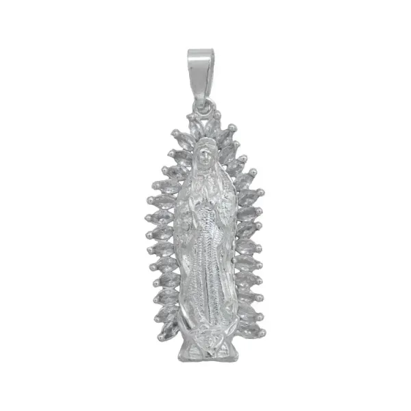 Dije Medalla Virgen de Guadalupe Plata 925 Zirconia Baguette - Imagen 1