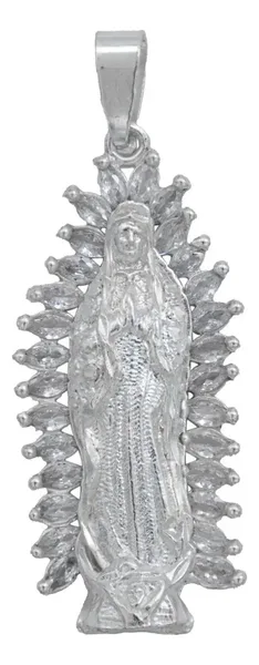 Dije Medalla Virgen de Guadalupe Plata 925 Zirconia Baguette - Imagen 1