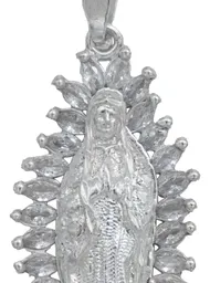 Dije Medalla Virgen de Guadalupe Plata 925 Zirconia Baguette - Imagen 2