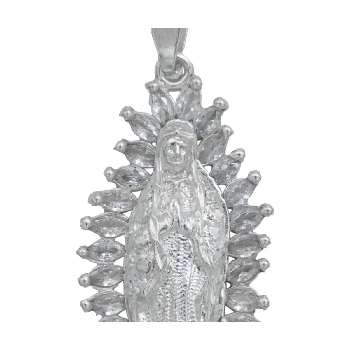 Dije Medalla Virgen de Guadalupe Plata 925 Zirconia Baguette - Imagen 2