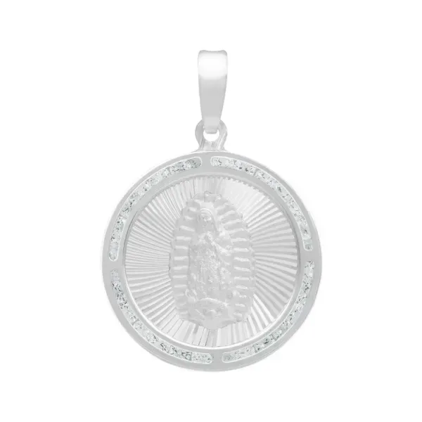 Dije Medalla Virgen de Guadalupe Plata 925 Zirconia Blanca - Imagen 1
