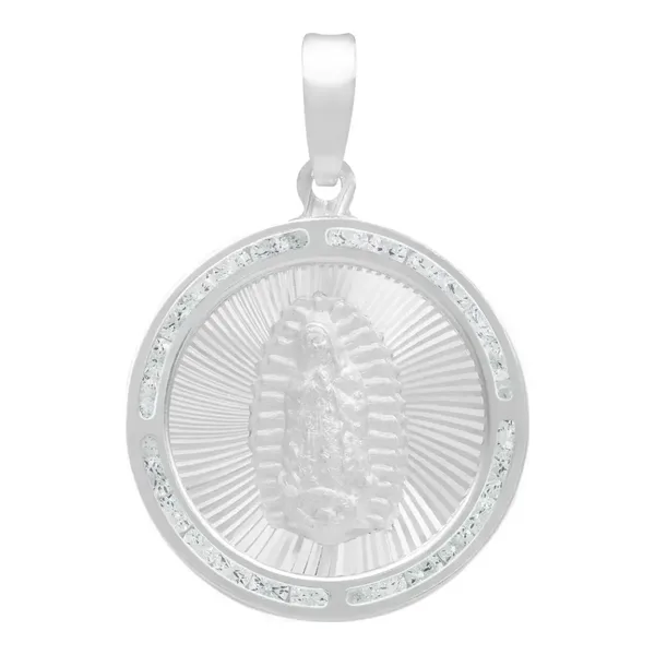 Dije Medalla Virgen de Guadalupe Plata 925 Zirconia Blanca - Imagen 1