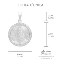 Dije Medalla Virgen de Guadalupe Plata 925 Zirconia Blanca - Imagen 7