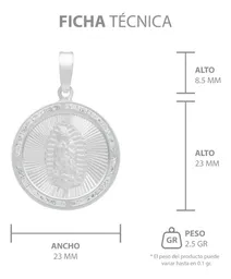 Dije Medalla Virgen de Guadalupe Plata 925 Zirconia Blanca - Imagen 7