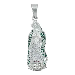 Dije Medalla Virgen de Guadalupe Plata 925 Zirconia Verde - Imagen 1