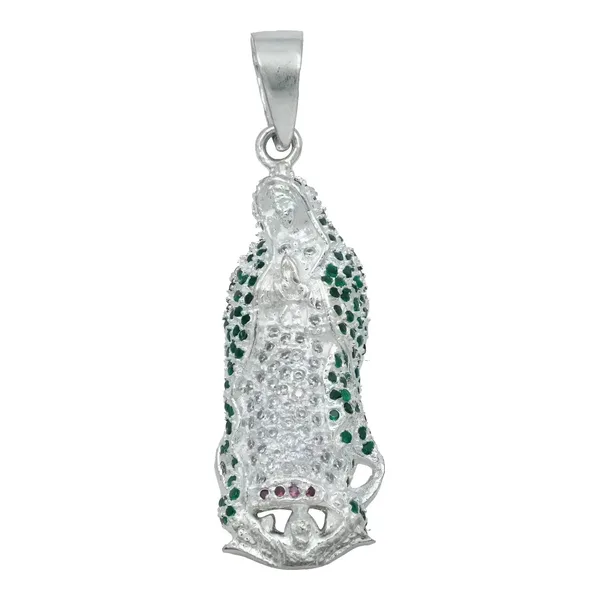 Dije Medalla Virgen de Guadalupe Plata 925 Zirconia Verde - Imagen 1