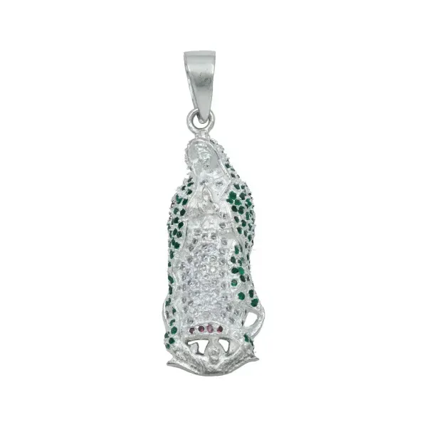 Dije Medalla Virgen de Guadalupe Plata 925 Zirconia Verde - Imagen 1