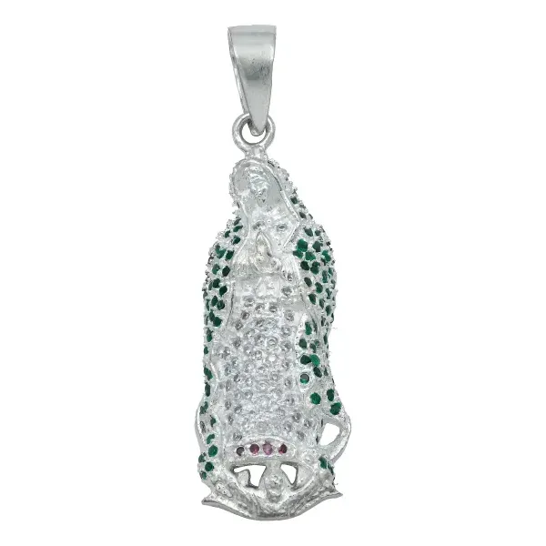 Dije Medalla Virgen de Guadalupe Plata 925 Zirconia Verde - Imagen 1