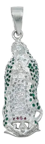 Dije Medalla Virgen de Guadalupe Plata 925 Zirconia Verde - Imagen 1