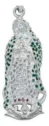 Dije Medalla Virgen de Guadalupe Plata 925 Zirconia Verde - Imagen 2