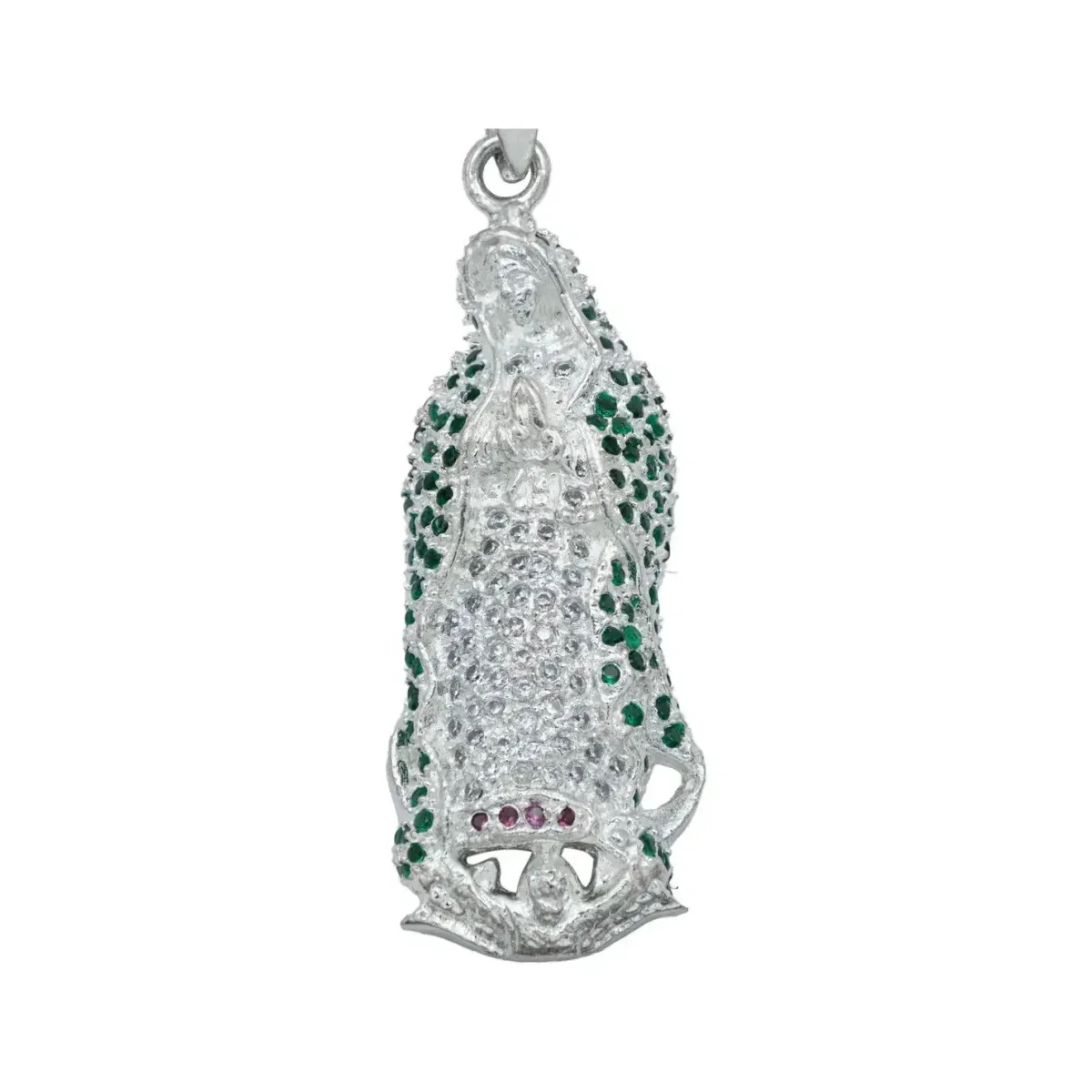 Dije Medalla Virgen de Guadalupe Plata 925 Zirconia Verde - Imagen 2