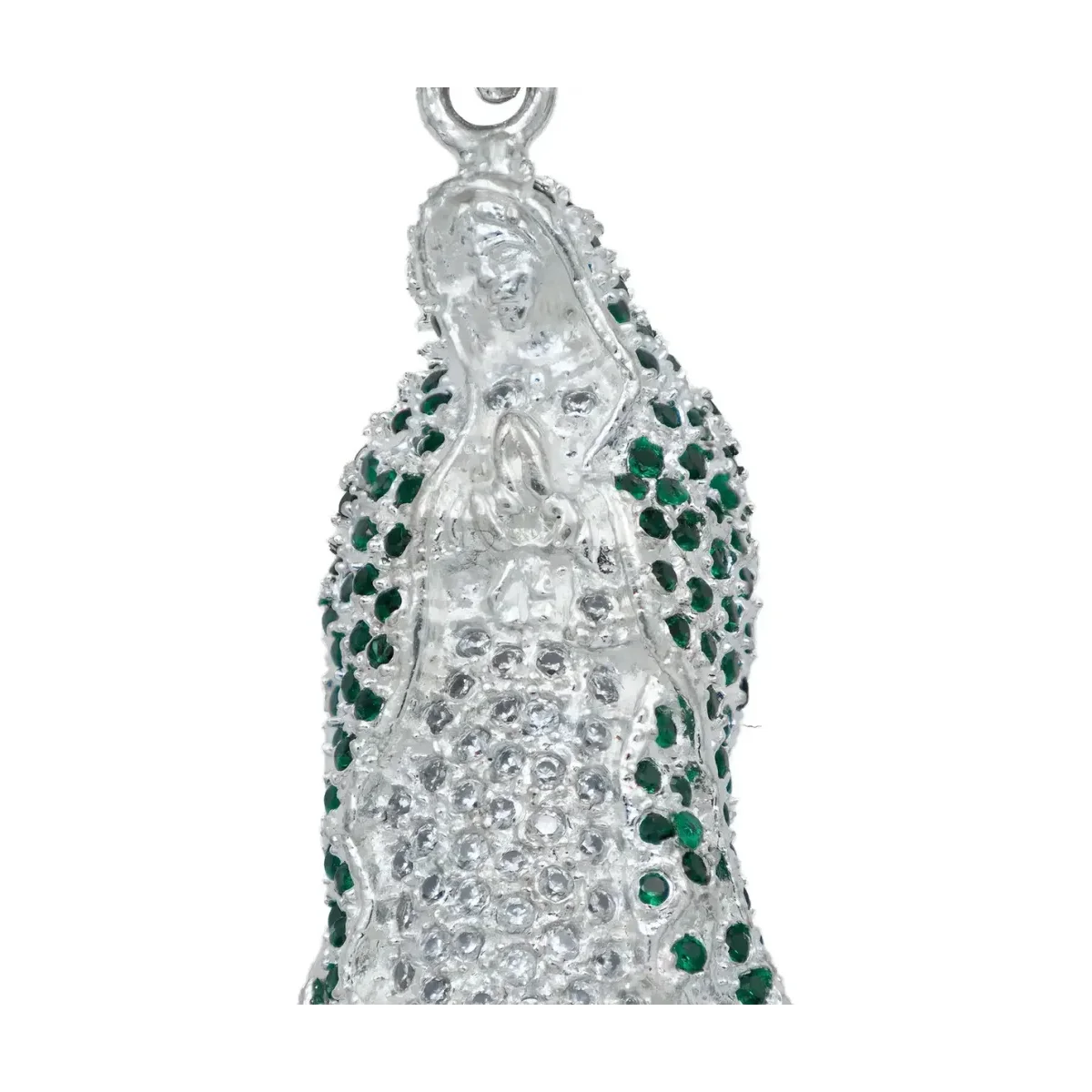 Dije Medalla Virgen de Guadalupe Plata 925 Zirconia Verde - Imagen 4