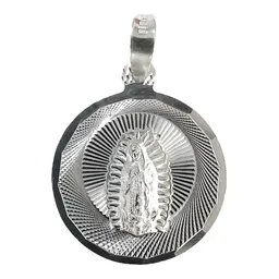 Dije Medalla Virgen de Guadalupe Plata Ley .925 Acabado Diamantado - Imagen 1